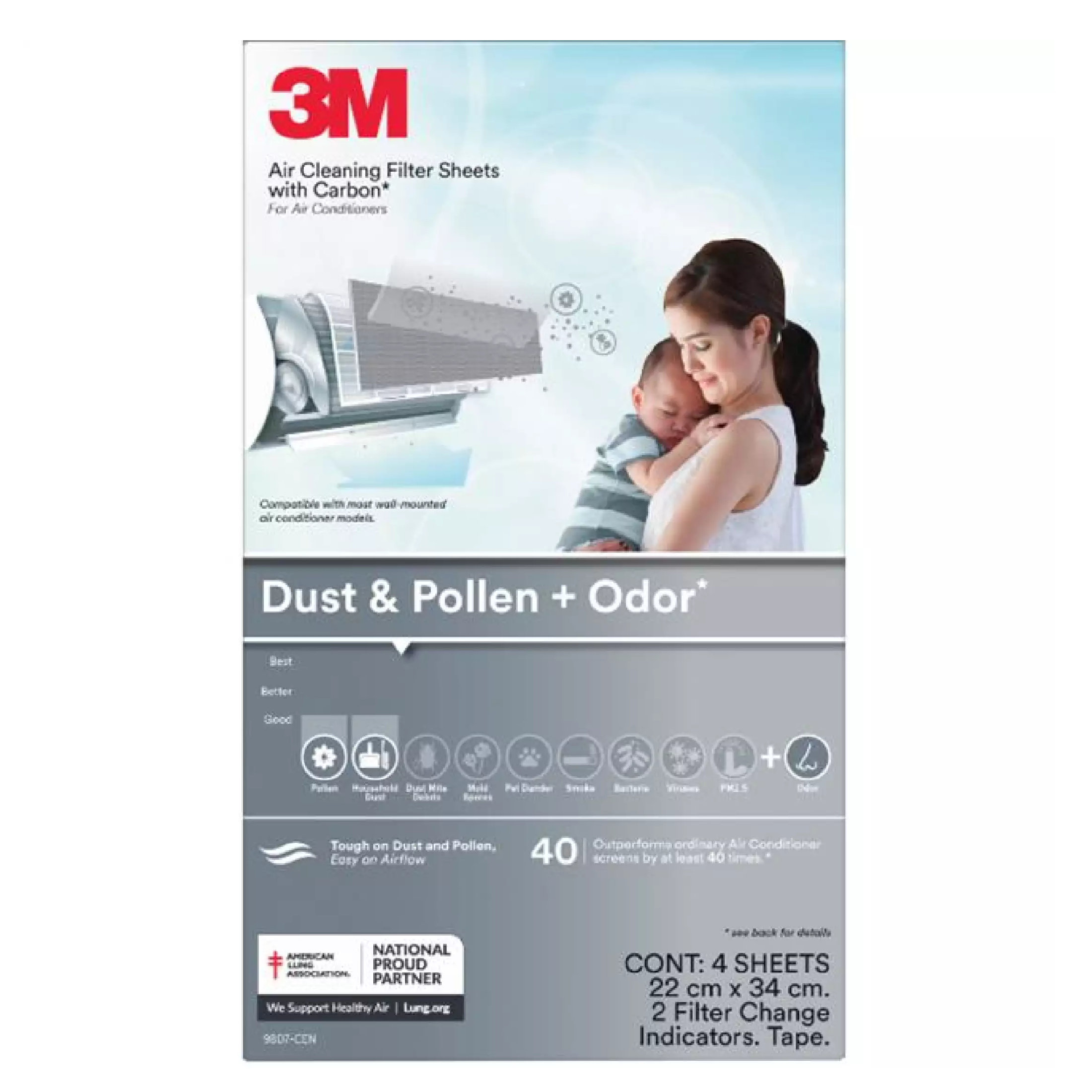 3M Aircon Filter Dust, Pollen & Odor 22 X 34CM, 4PC/Pack